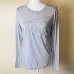 NEW Ralph Lauren heather Gray long sleeve logo top